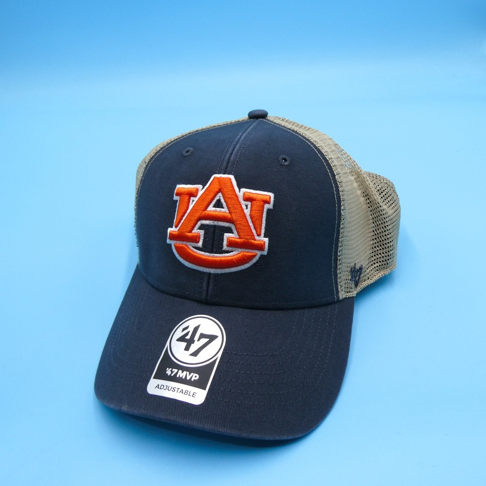 '47 Hat Mens One Size MVP Auburn Tigers Navy Blue Khaki Mesh Snapback Cotton